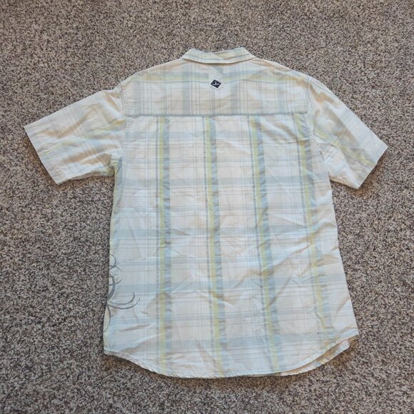 Prana Short Sleeve Button up Shirt Mens L Plaid Pocket Surf Casual Hiking Nature - Picture 7 of 10